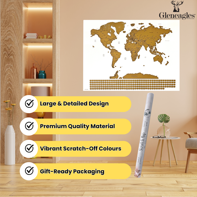 Gleneagles Scratch Off World Map Poster With Flags - White