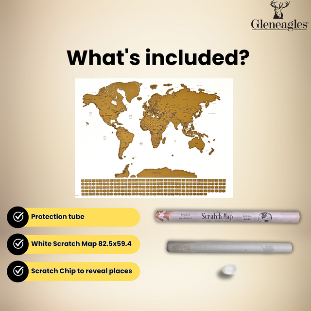 Gleneagles Scratch Off World Map Poster With Flags - White