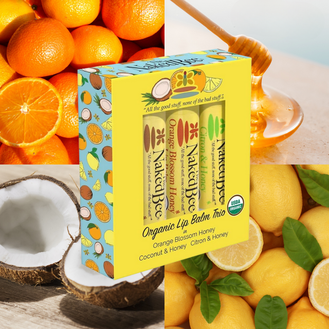 The Naked Bee Organic Lip Balm Trio Gift Set Orange Blossom, Coconut, Citron & Honey