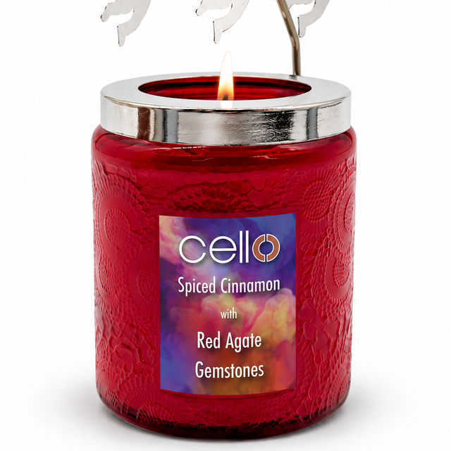 Gemstone Candle with Convection Spinner 200g - Spiced Cinnamon With Red Agate