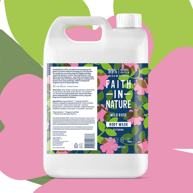 Faith In Nature Wild Rose Body Wash Refill 5L