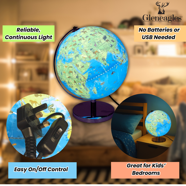 Gleneagles 25cm Light-Up Kids Globe, Plug-In Educational Night Light