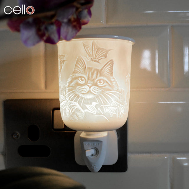 Cello Porcelain Plug In Electric Wax Burner- Cat