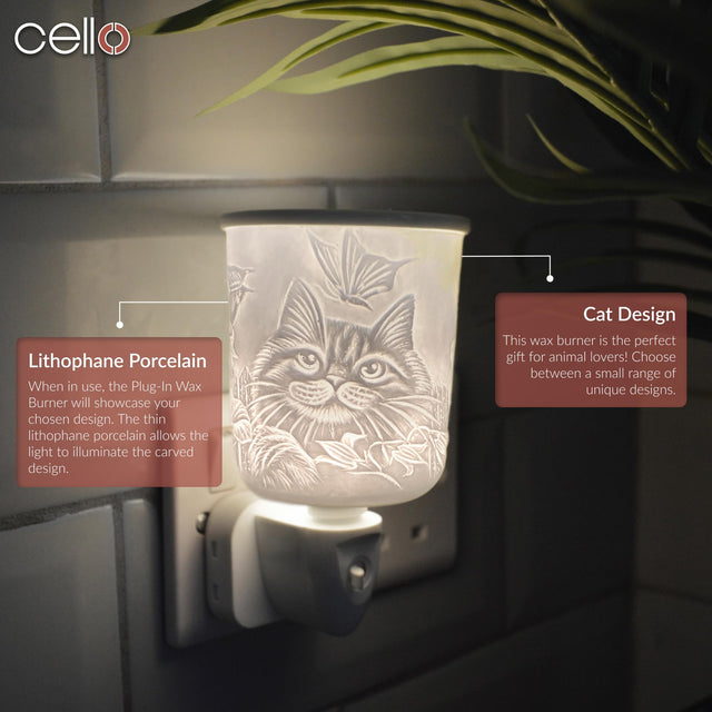Cello Porcelain Plug In Electric Wax Burner- Cat