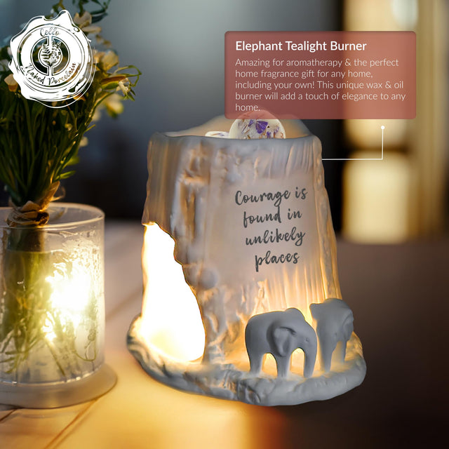 Cello Elephant Tealight Burner - Courage is found in unlikely places