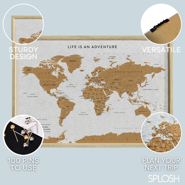 Splosh Travel Map - World Map - XL Desk - White