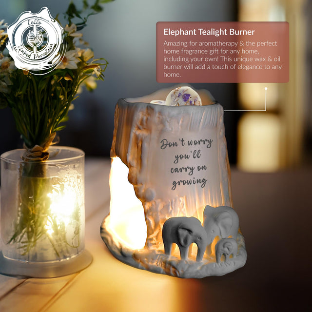 Cello Elephant Tealight Burner - Don't worry, you'll carry on growing