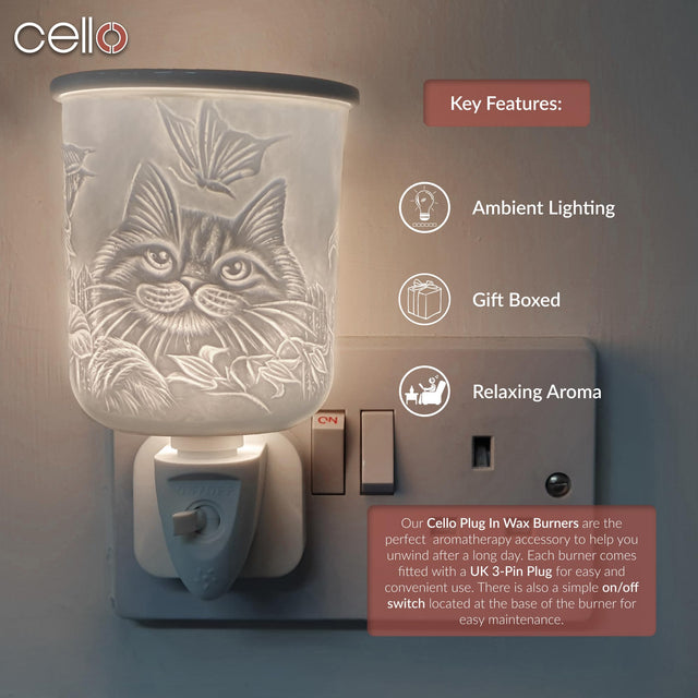 Cello Porcelain Plug In Electric Wax Burner- Cat