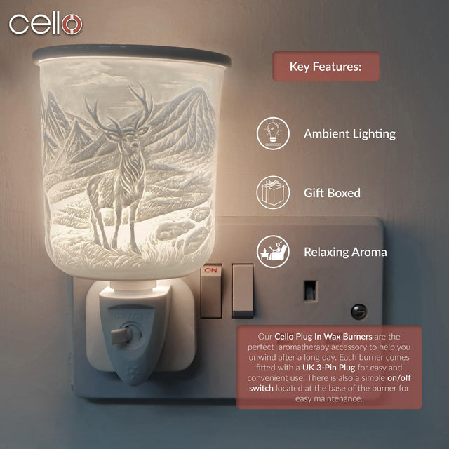 Cello Porcelain Plug In Electric Wax Burner - Highland Stag