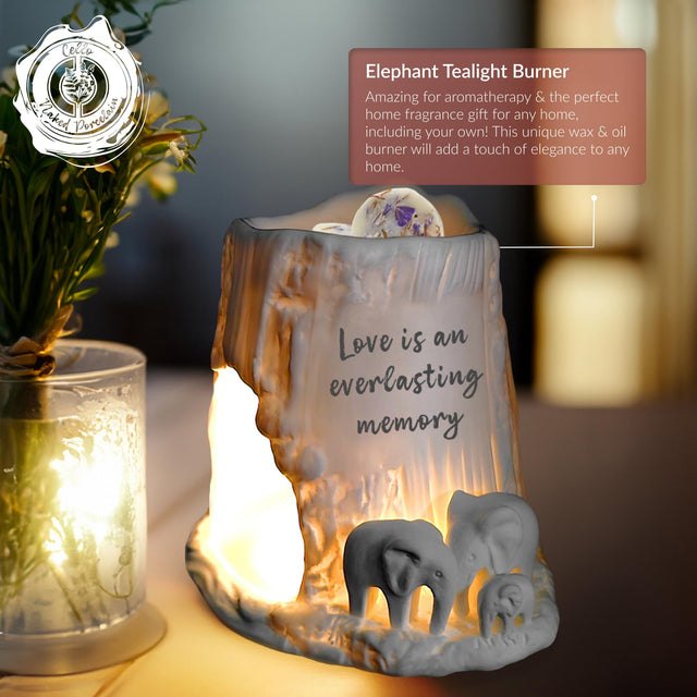 Cello Elephant Tealight Burner - Love is an everlasting memory