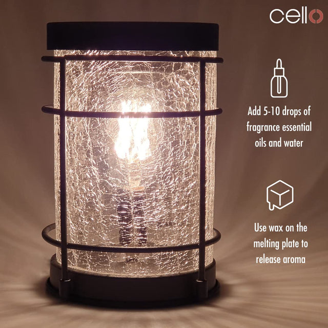 Cello Black Crackle Edison Electric Melt Burner & Spiced Citrus Wax Medallion Set
