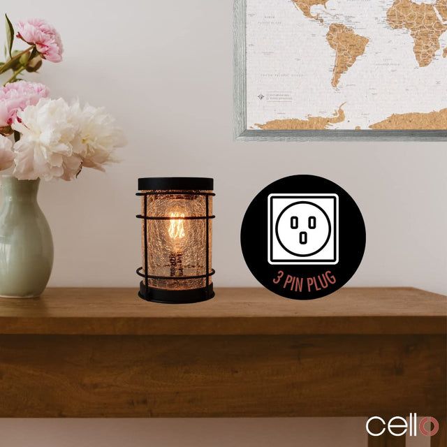 Cello Black Crackle Edison Electric Melt Burner & Spiced Citrus Wax Medallion Set