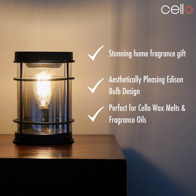 Cello Black Smoke Edison Electric Melt Burner & Spiced Citrus Wax Medallion Set