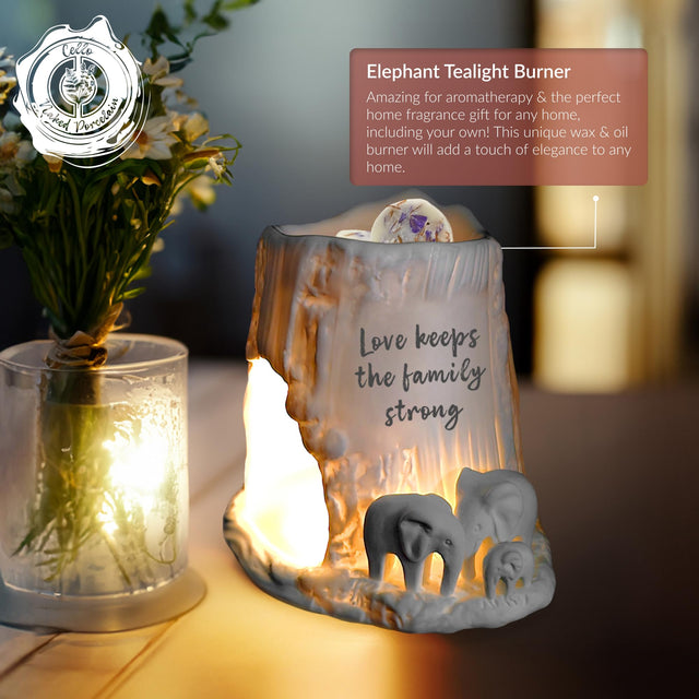 Cello Elephant Tealight Burner - Love Keeps the Family Strong