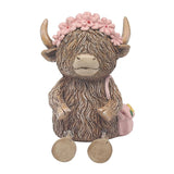 Lesser & Pavey - Highland Cow Money Bank Pink Flower