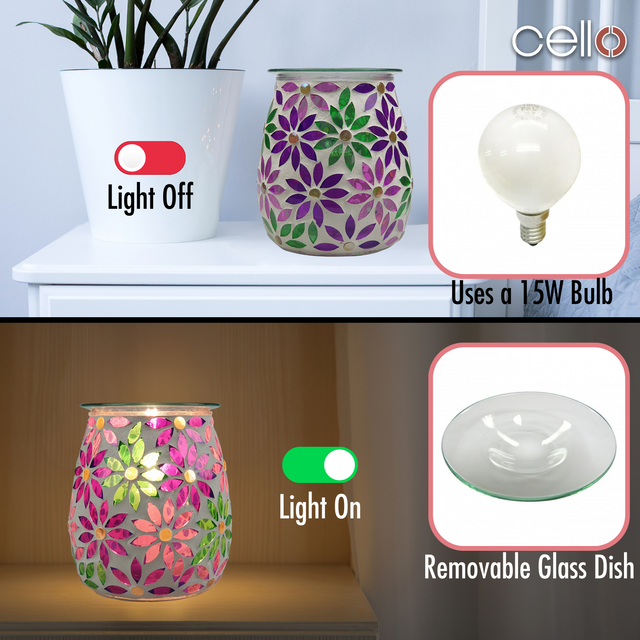Cello Electric Wax Burner  Mosaic Glass - Pretty Petals