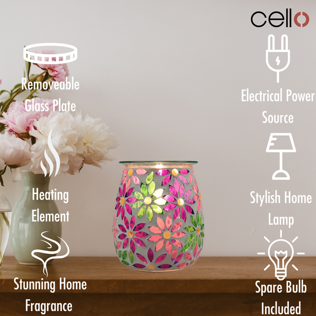 Cello Electric Wax Burner  Mosaic Glass - Pretty Petals