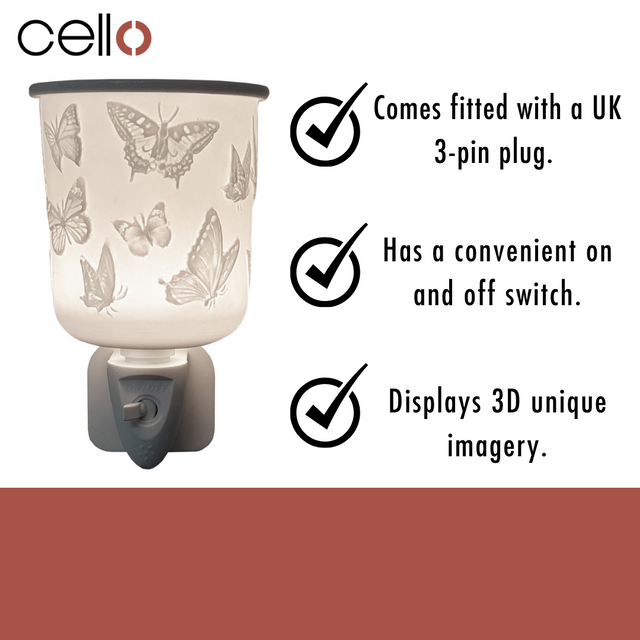 Cello Porcelain Plug In Electric Wax Burner - Butterfly