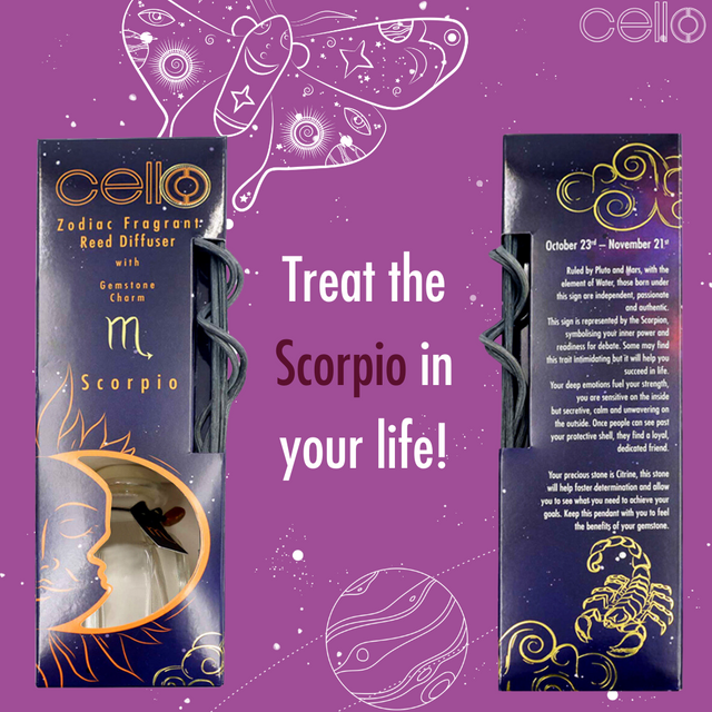 Cello Zodiac Reed Diffuser - Scorpio with Citrine Gem - Ethereal Skies