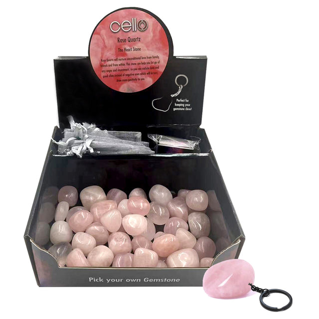 Cello Gemstone Keyrings  - Rose Quartz