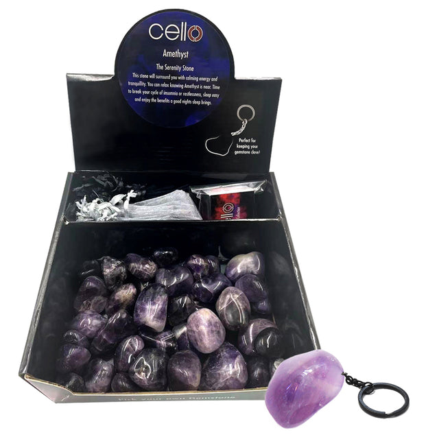 Cello Gemstone Keyrings  - Amethyst