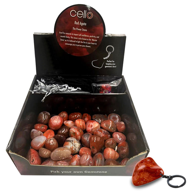 Cello Gemstone Keyrings  - Red Agate