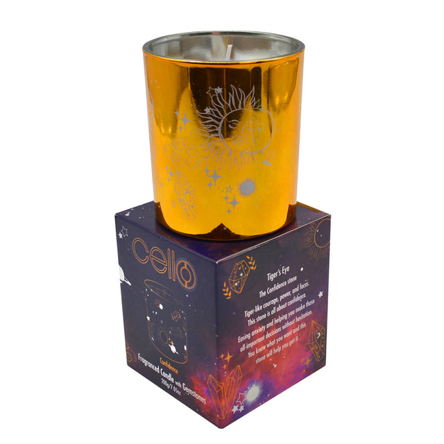 Cello - Gemstone Celestial Candle with Tigers Eye - Aromatic Bazaar