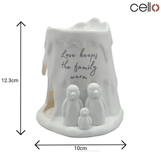 Cello Family Porcelain Penguin Tealight Burner & 12 Naked Melts Set