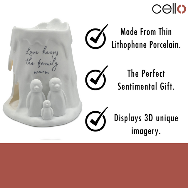 Cello Family Porcelain Penguin Tealight Burner & 12 Naked Melts Set