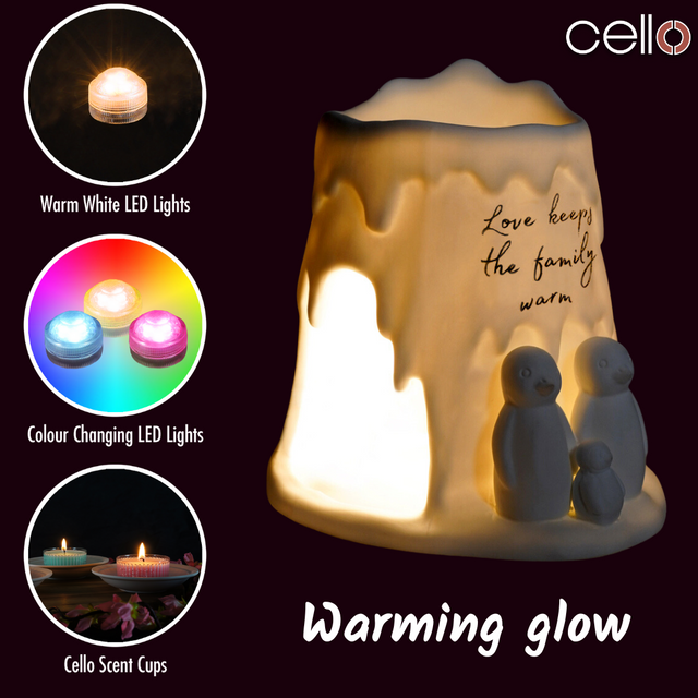 Cello Family Porcelain Penguin Tealight Burner & 12 Naked Melts Set