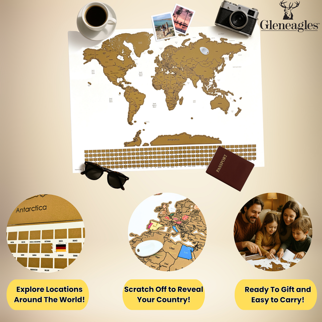 Gleneagles Scratch Off World Map Poster With Flags - White