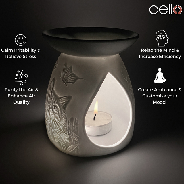Cello Porcelain Tealight Burner - Cat