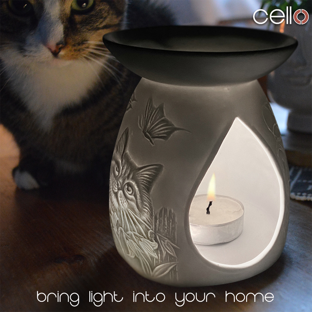 Cello Porcelain Tealight Burner - Cat