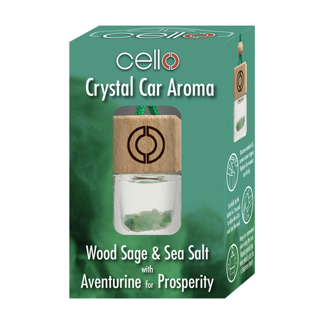 Cello Crystal Car Aroma - Wood Sage & Sea Salt - Aventurine