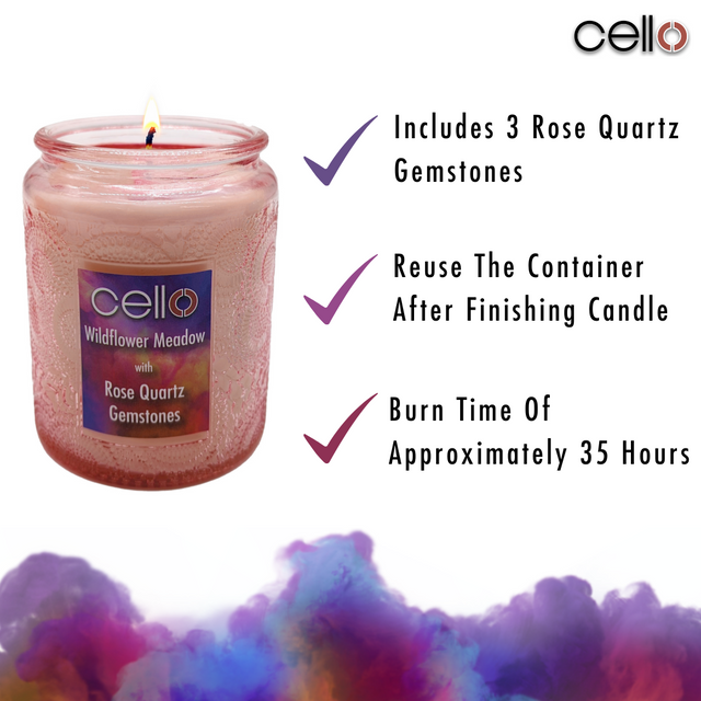 Cello Gemstone Candle - Wildflower Meadow with Rose Quartz