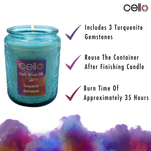 Cello Gemstone Candle - Finely Woven Silk with Turquenite