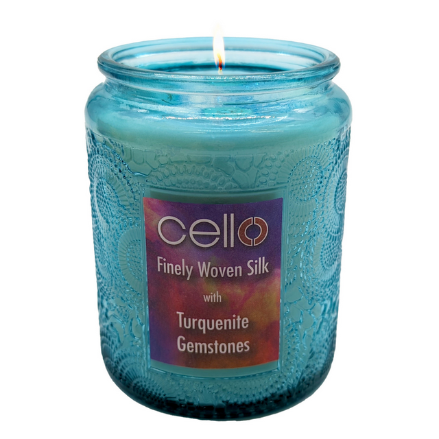 Cello Gemstone Candle - Finely Woven Silk with Turquenite