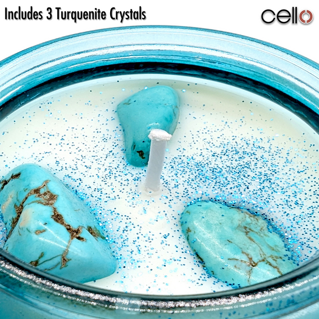 Cello Gemstone Candle - Finely Woven Silk with Turquenite