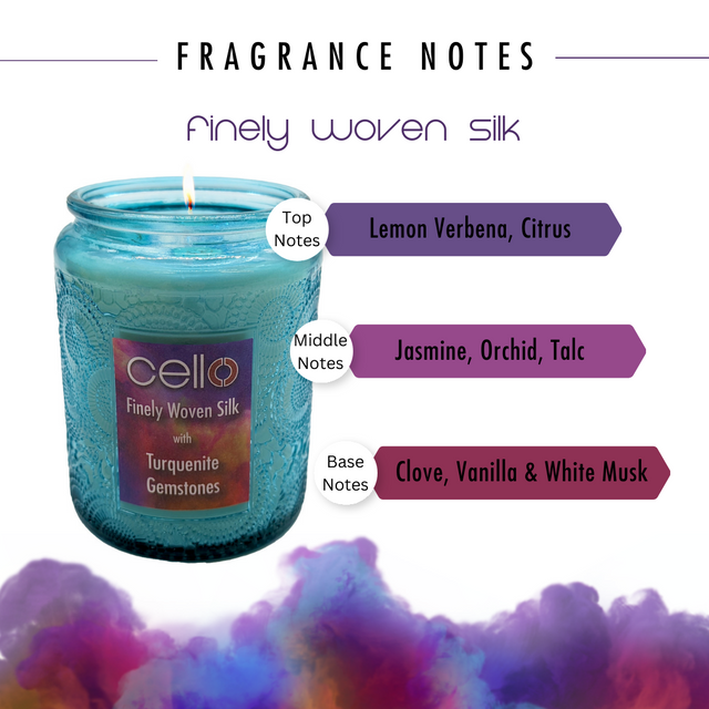 Cello Gemstone Candle - Finely Woven Silk with Turquenite