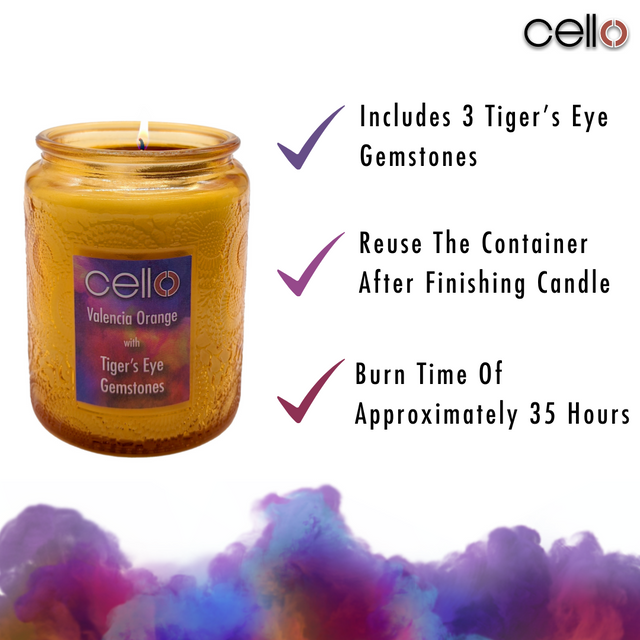 Cello Gemstone Candle - Valencia Orange with Tiger's Eye