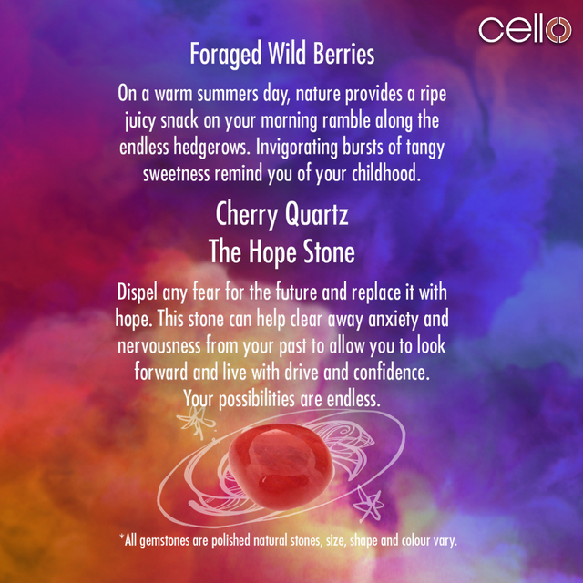 Cello Gemstone Candle -  Foraged Wild Berries with Cherry Quartz