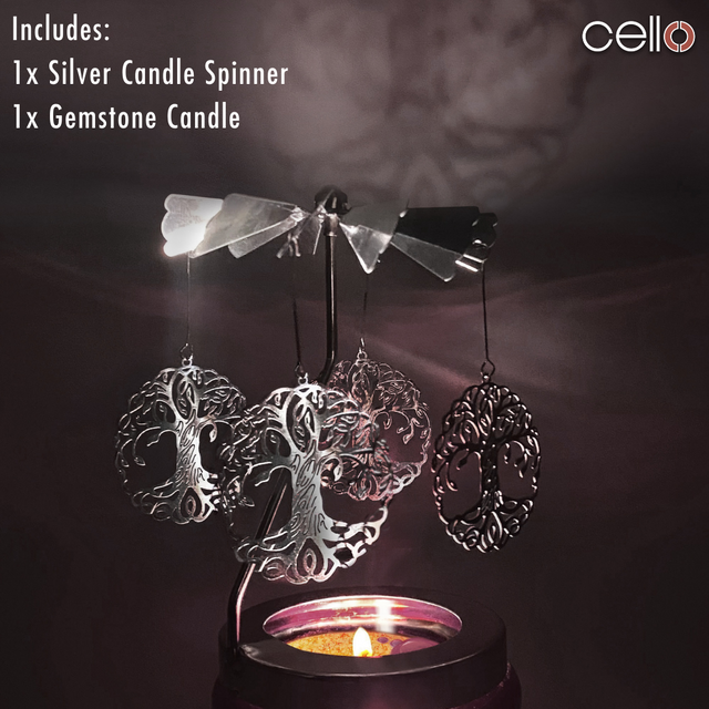 Cello Gemstone Candle with Convection Spinner - Wildflower Meadow with Rose Quartz