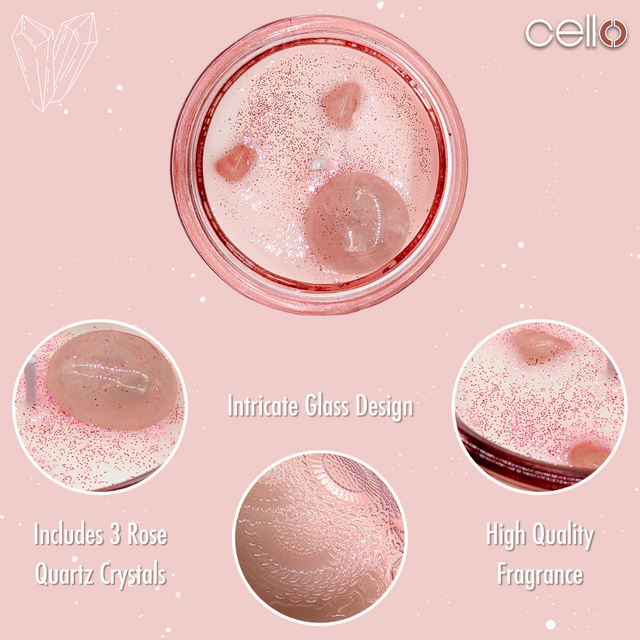 Cello Gemstone Candle with Convection Spinner - Wildflower Meadow with Rose Quartz