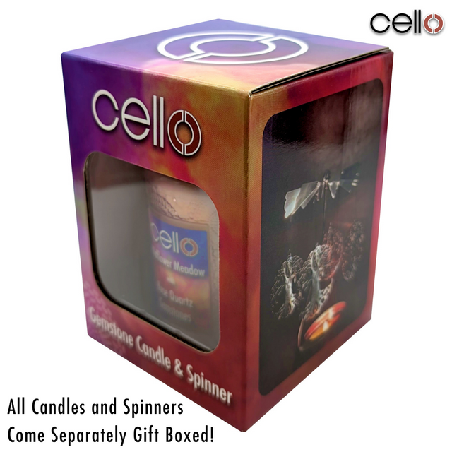 Cello Gemstone Candle with Convection Spinner - Wildflower Meadow with Rose Quartz