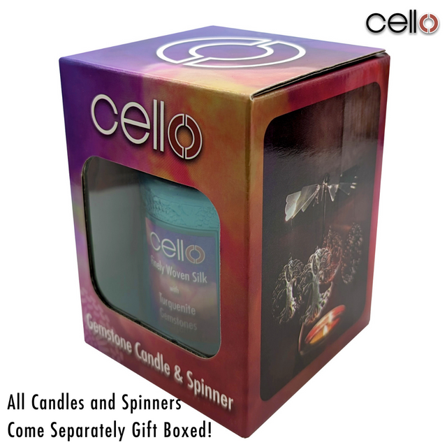 Cello Gemstone Candle with Convection Spinner - Finely Woven Silk with Turquenite