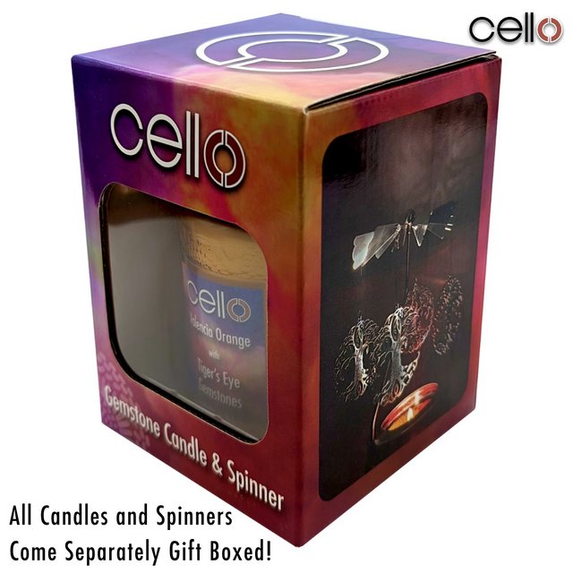 Cello Gemstone Candle with Convection Spinner -  Valencia Orange with Tiger's Eye