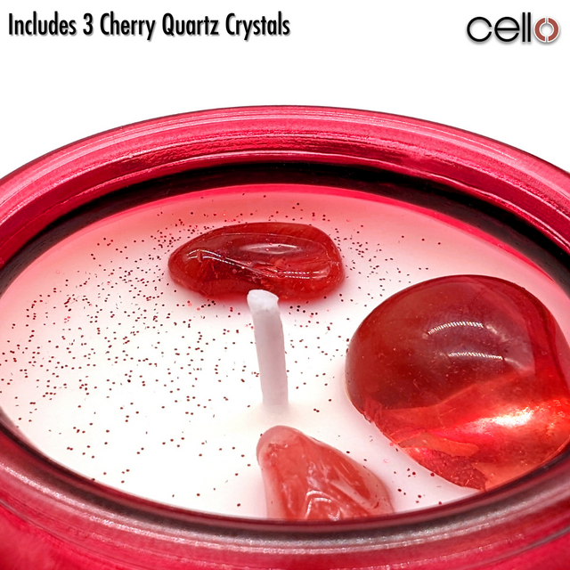 Cello Gemstone Candle with Convection Spinner -  Foraged Wild Berries with Cherry Quartz