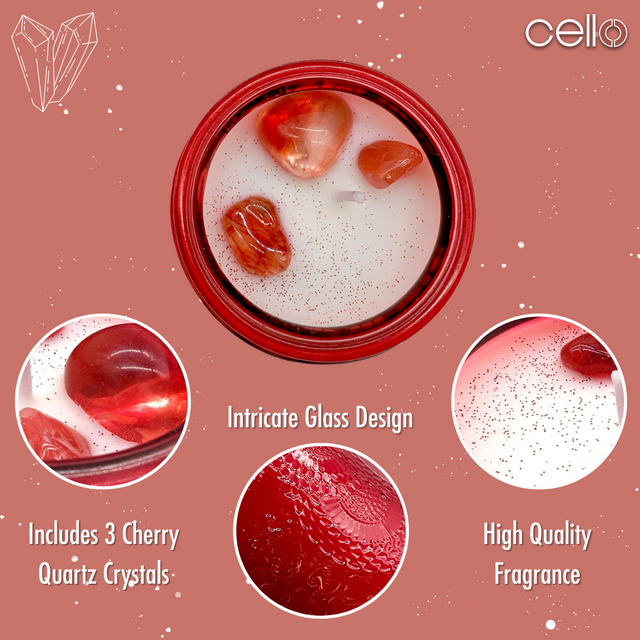 Cello Gemstone Candle with Convection Spinner -  Foraged Wild Berries with Cherry Quartz