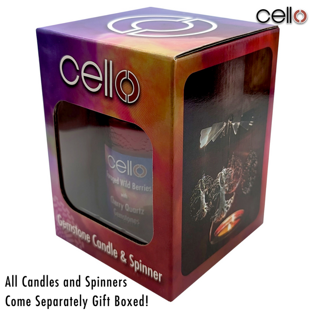 Cello Gemstone Candle with Convection Spinner -  Foraged Wild Berries with Cherry Quartz