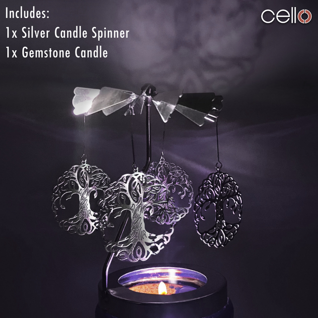 Cello Gemstone Candle with Convection Spinner - French Lavender with Amethyst